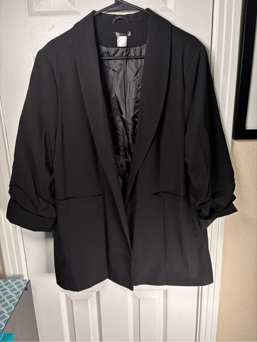 NWOT VENUS Black Women's Open-Front Blazer Jacket 20